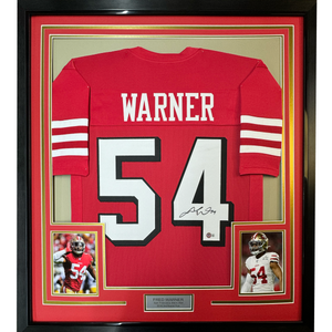 Framed Autographed/Signed Fred Warner 35x39 San Francisco Red Alternate Football Jersey Beckett BAS COA