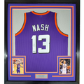Framed Autographed/Signed Steve Nash 35x39 Phoenix Purple Basketball Jersey Beckett BAS COA