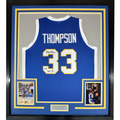 Framed Autographed/Signed David Thompson 35x39 HOF 96 Denver Blue Retro Rainbow Basketball Jersey Beckett BAS COA