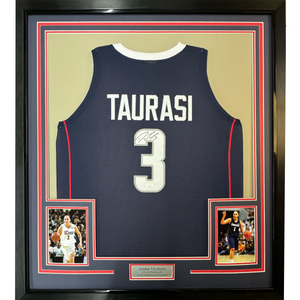 Framed Autographed/Signed Diana Taurasi 35x39 UConn Connecticut Blue College Basketball Jersey JSA COA