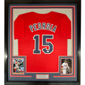 Framed Autographed/Signed Dustin Pedroia 35x39 Boston Red Baseball Jersey JSA COA