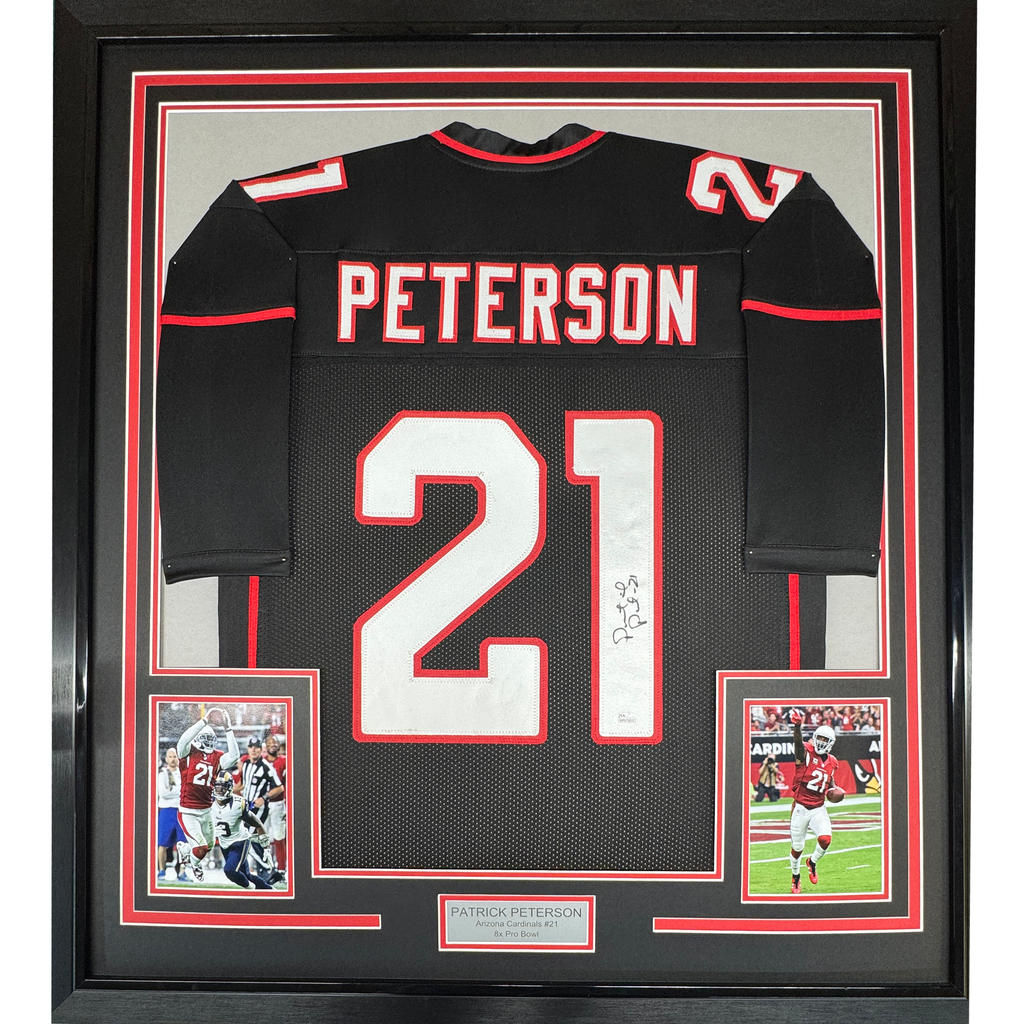 Framed Autographed/Signed Patrick Peterson 35x39 Arizona Black Football Jersey JSA COA