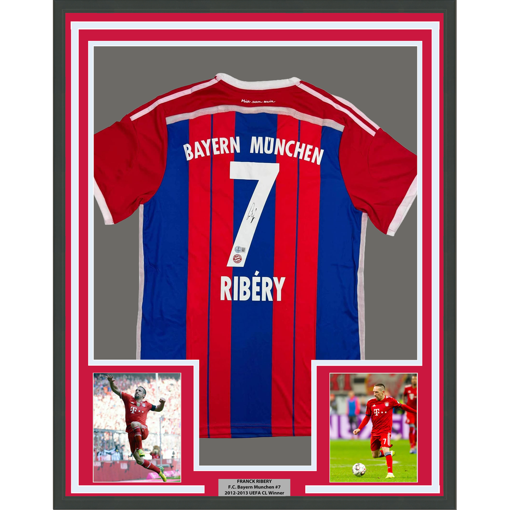 Framed Autographed/Signed Franck Ribery 35x39 FC Bayern Munich Red Soccer Futbol Jersey Beckett BAS COA