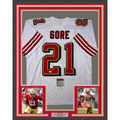Framed Autographed/Signed Frank Gore 35x39 San Francisco White Retro Football Jersey JSA COA