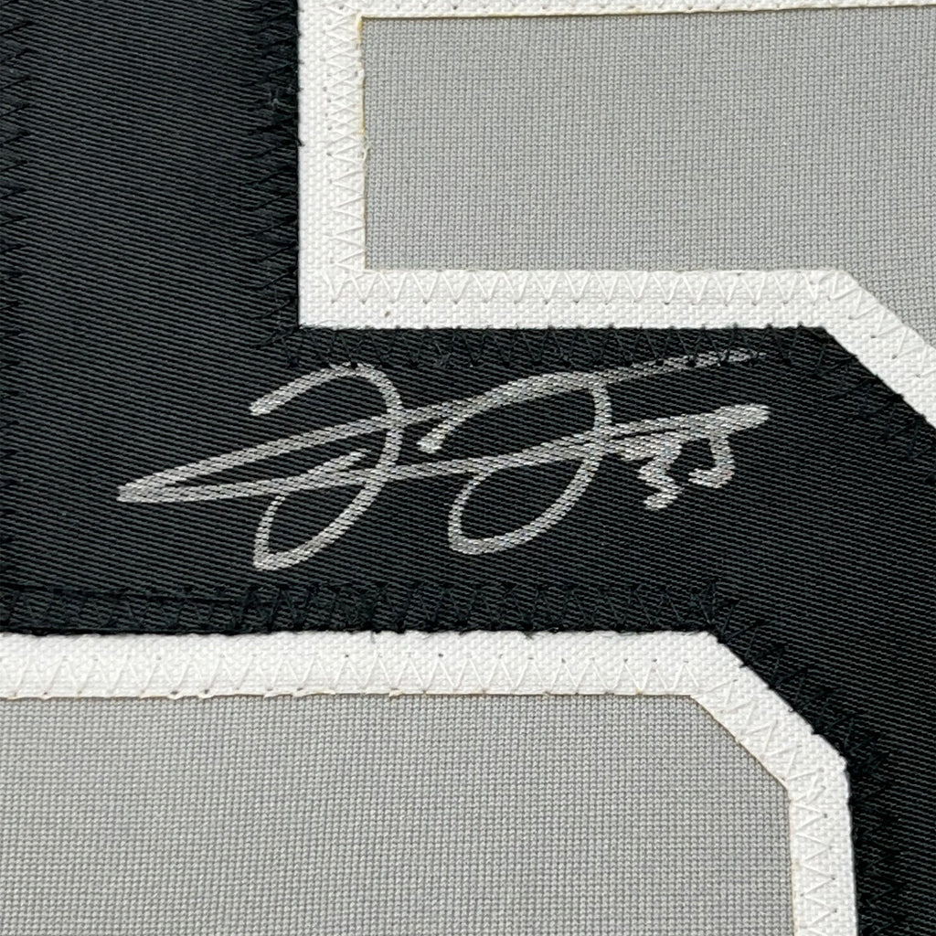Framed Autographed/Signed Frank Thomas 35x39 Chicago Grey Baseball Jersey JSA COA
