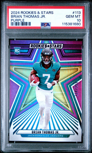 Graded 2024 Panini Rookies & Stars Brian Thomas Jr #113 Purple /299 Rookie RC Football Card PSA 10 Gem Mint