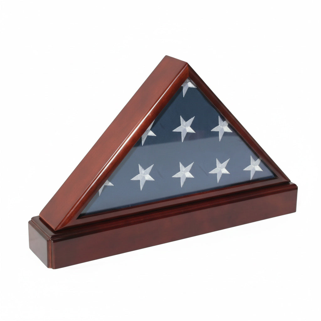 Burial/Funeral Flag Display Case Frame, Military Shadow Box with Pedestal Stand - Cherry
