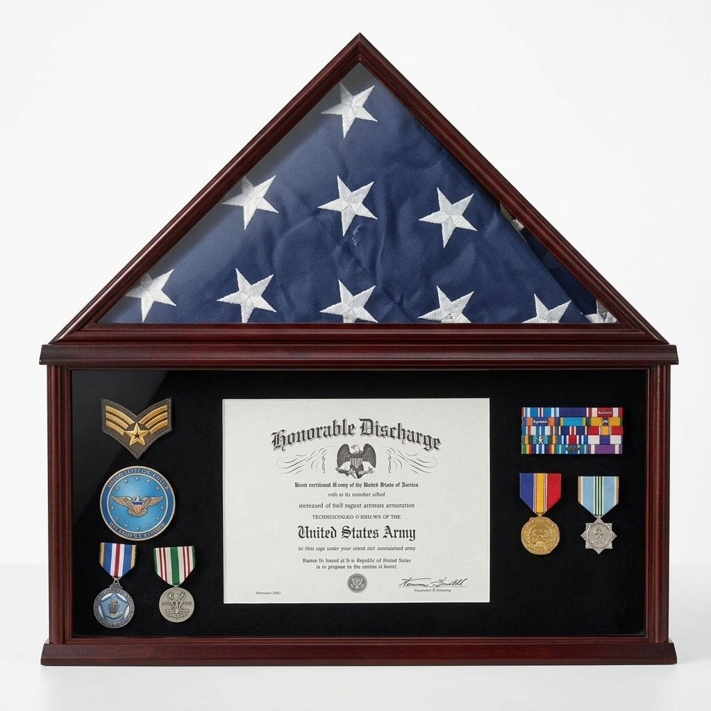 Elegant Memorial/Funeral Flag Display Case Storage Military Shadow Box