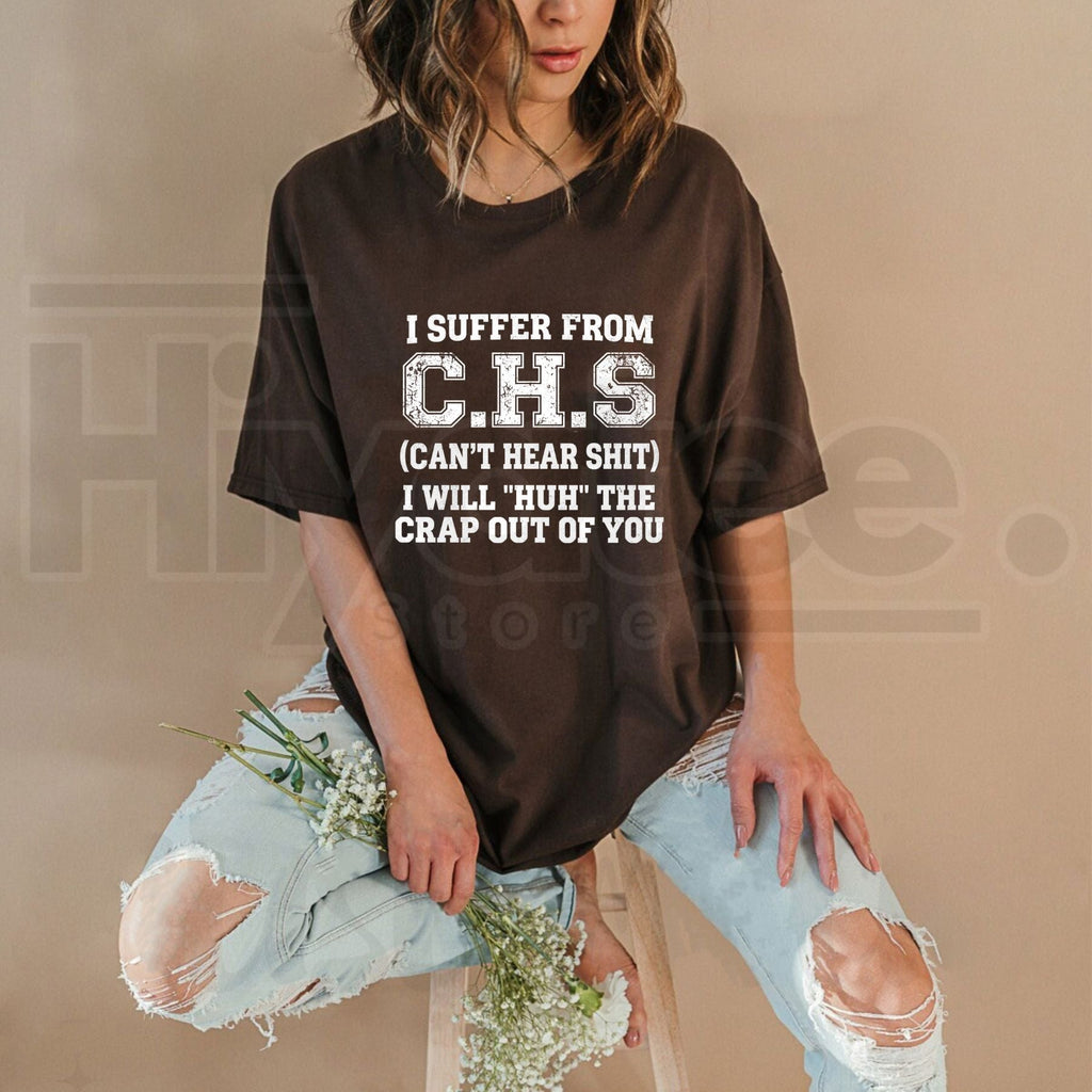 Funny Hearing Humor T-Shirt – Sarcastic "Huh?" Quote Distressed Graphic Tee