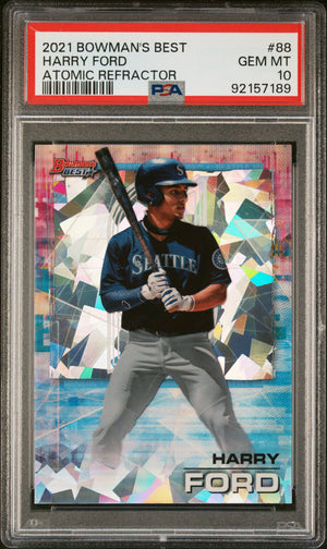 Graded 2021 Topps Bowmans Best Harry Ford #88 Atomic Refractor Rookie RC Baseball Card PSA 10 Gem Mint