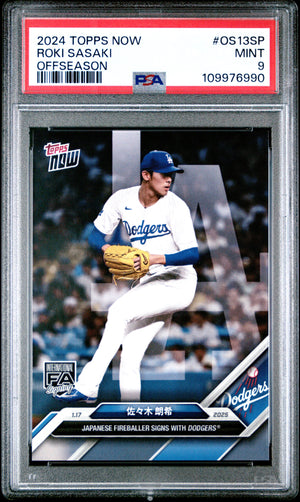 Graded 2024 Topps Now Roki Sasaki #OS13SP Offseason Rookie RC Baseball Card PSA 9 Mint