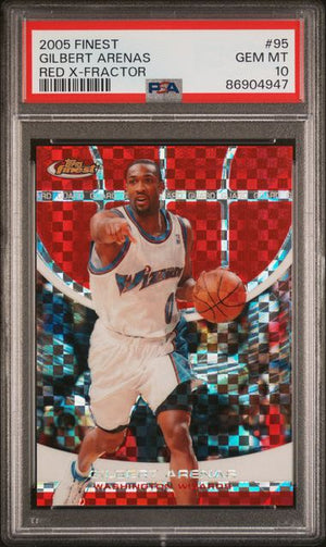 Graded 2005 Topps Finest Gilbert Arenas #95 /139 Red X-Fractor Basketball Card PSA 10 Gem Mint