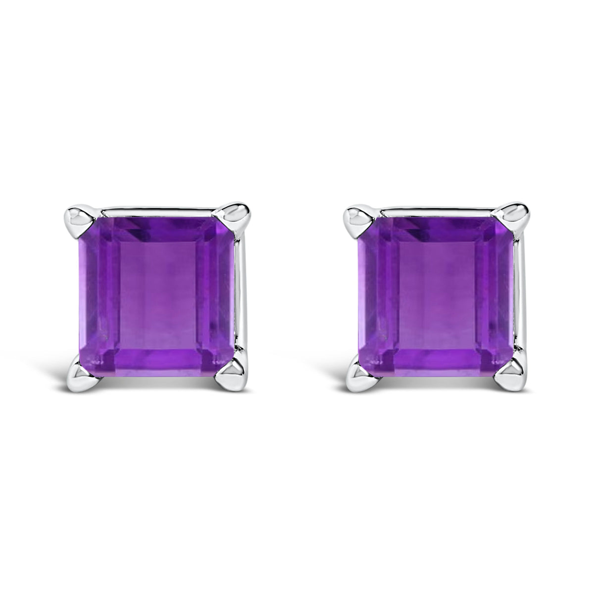 14K White Gold 5x5MM Princess Cut Purple Amethyst Solitaire Stud Earrings