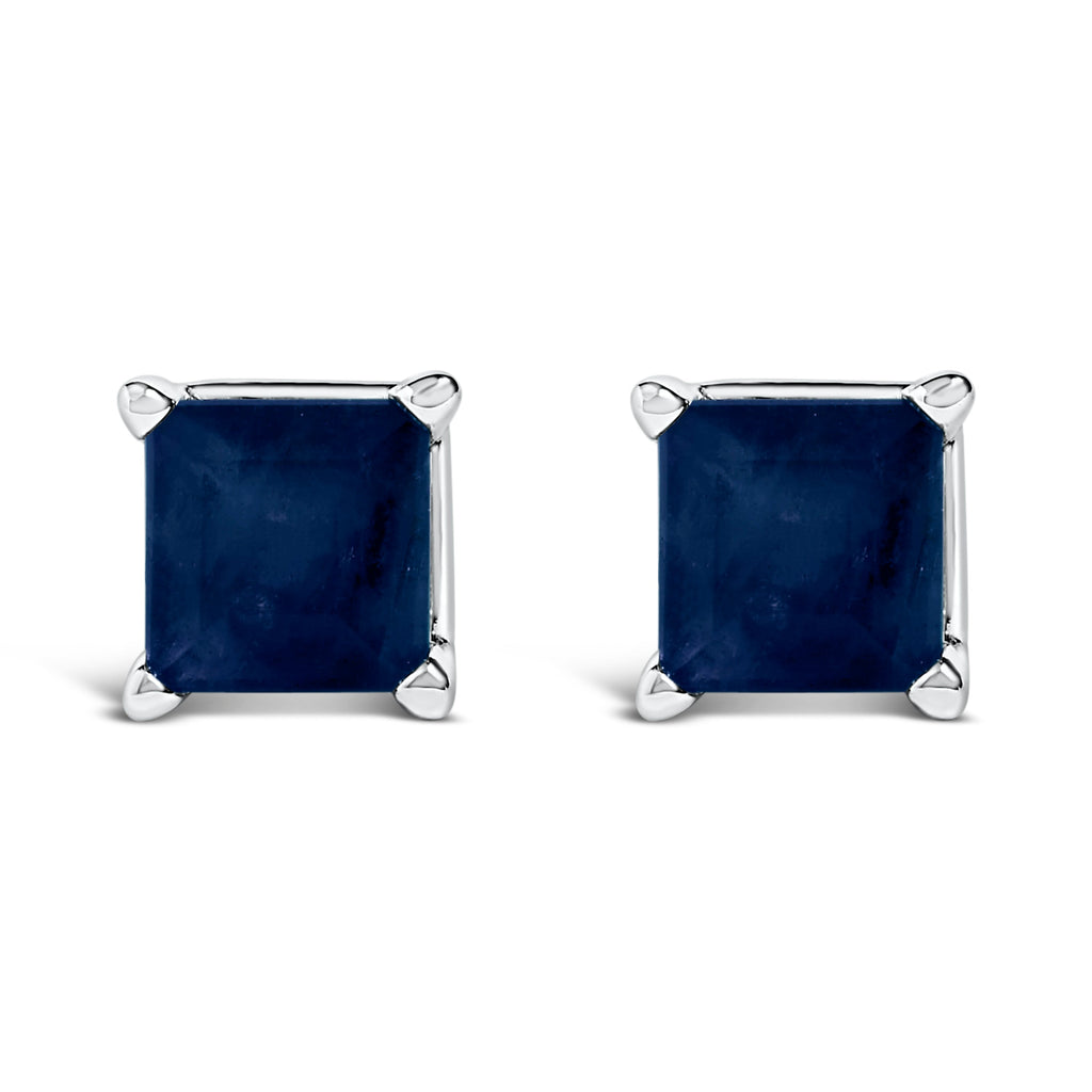 14K White Gold 5x5MM Princess Cut Purple Amethyst Solitaire Stud Earrings