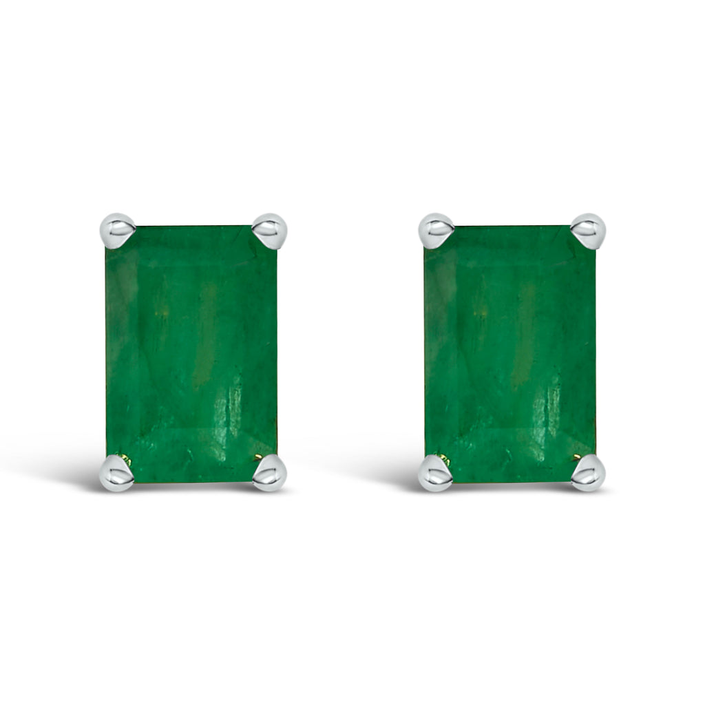 14K White Gold 6x4MM Emerald Shaped Amethyst Solitaire Stud Earrings