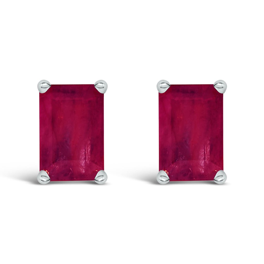 14K White Gold 6x4MM Emerald Shaped Amethyst Solitaire Stud Earrings