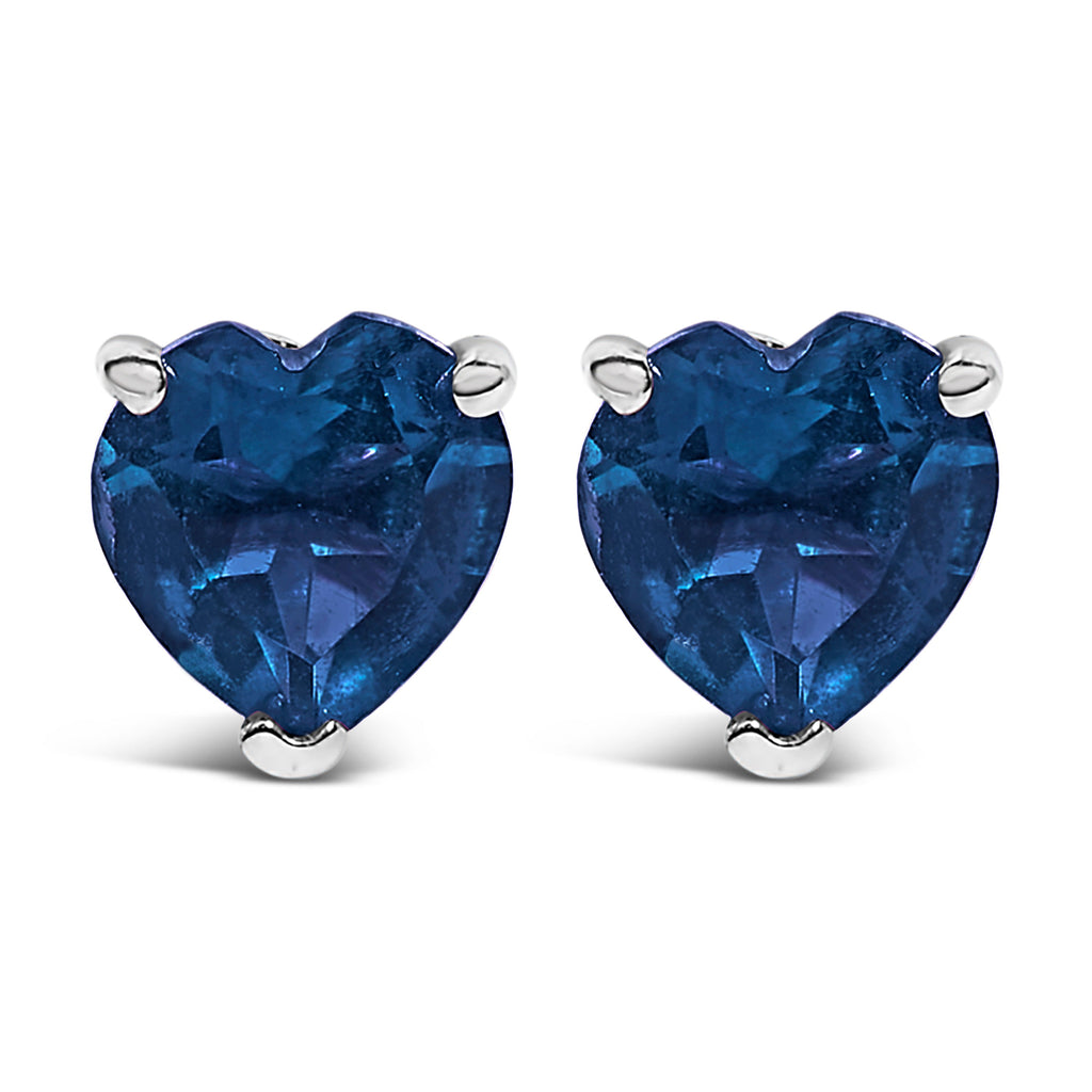 14K White Gold 5MM Heart Cut Purple Amethyst Solitaire Stud Earrings