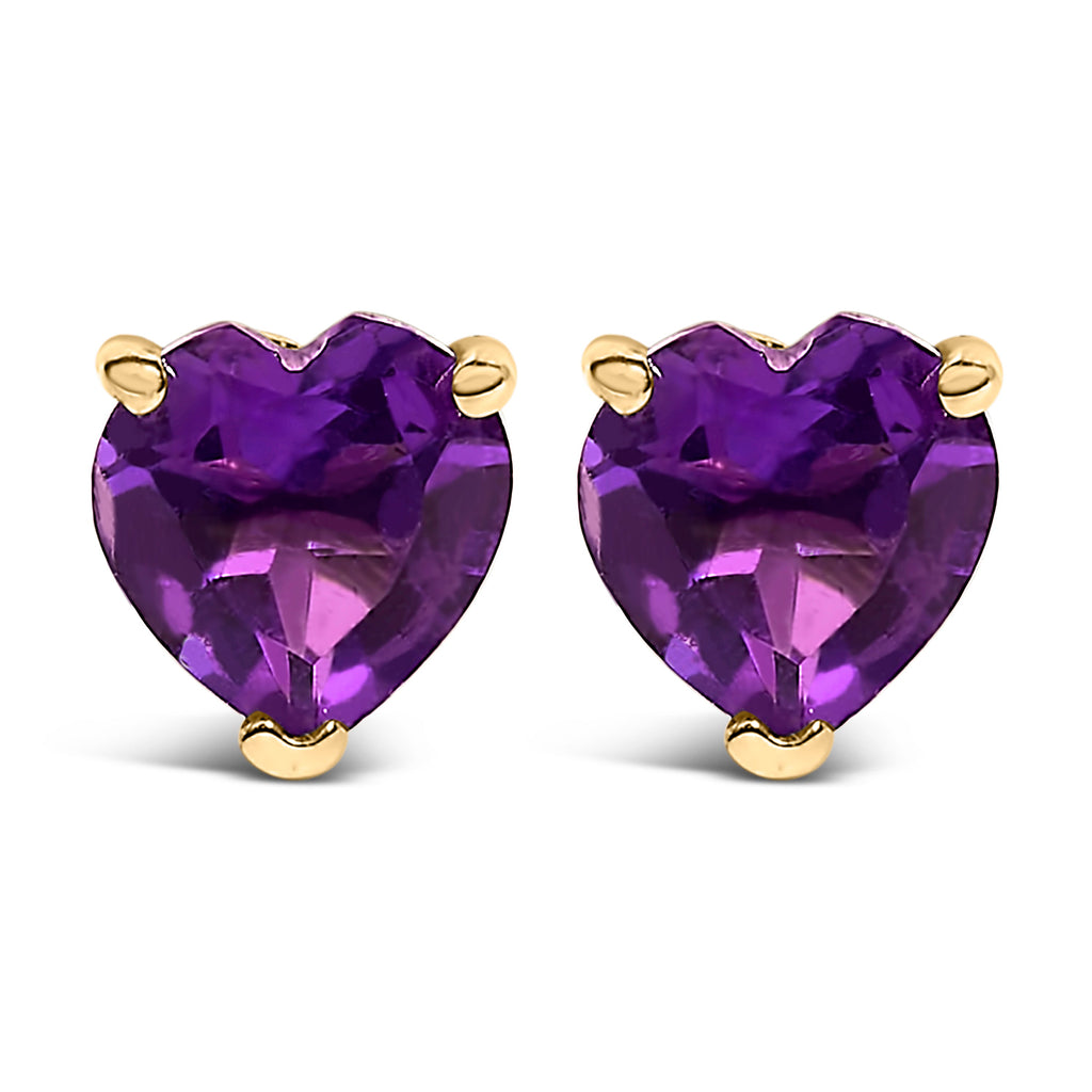 14K White Gold 5MM Heart Cut Purple Amethyst Solitaire Stud Earrings