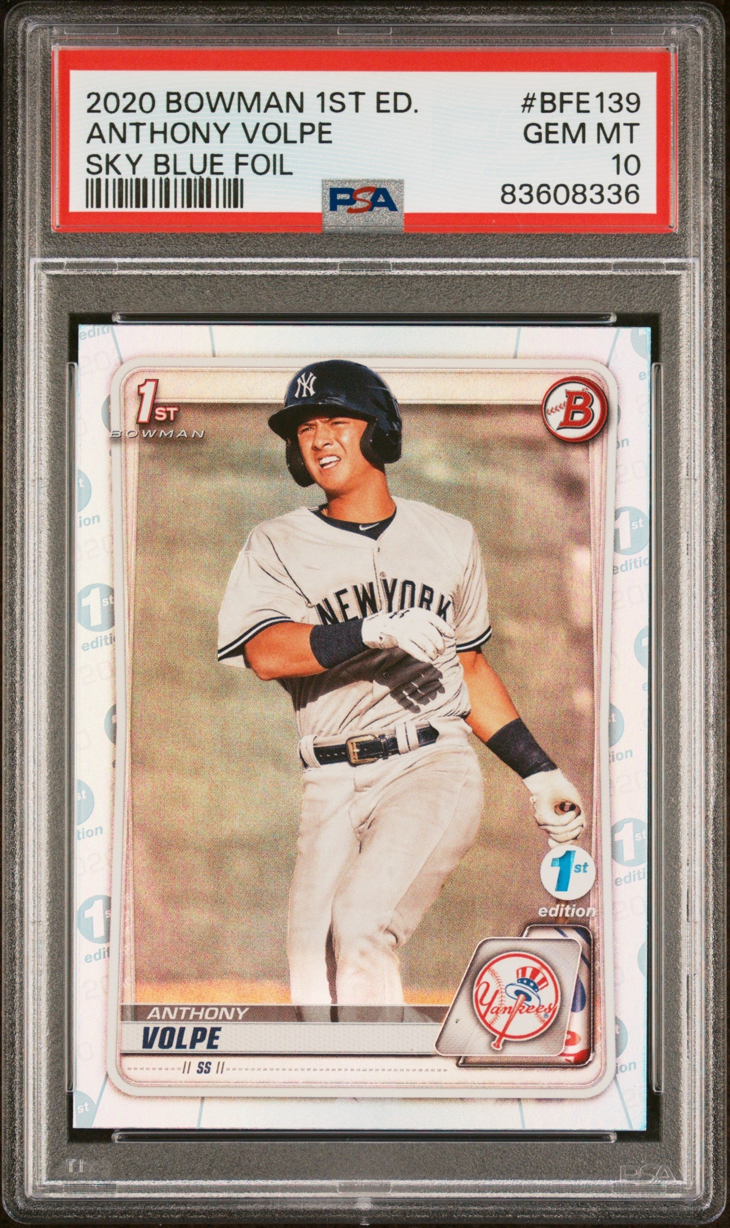 Graded 2020 Topps Bowman 1st Edition Anthony Volpe #BFE139 Sky Blue Foil Rookie RC Baseball Card PSA 10 Gem Mint