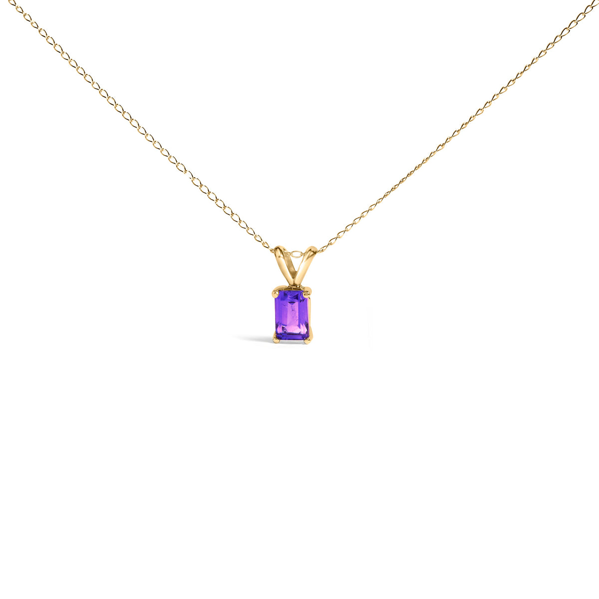 14K White Gold 6x4MM Emerald Cut Purple Amethyst Solitaire Pendant Necklace
