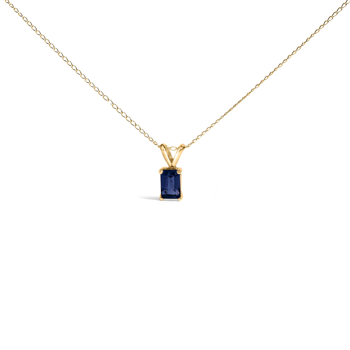 14K White Gold 6x4MM Emerald Cut Purple Amethyst Solitaire Pendant Necklace