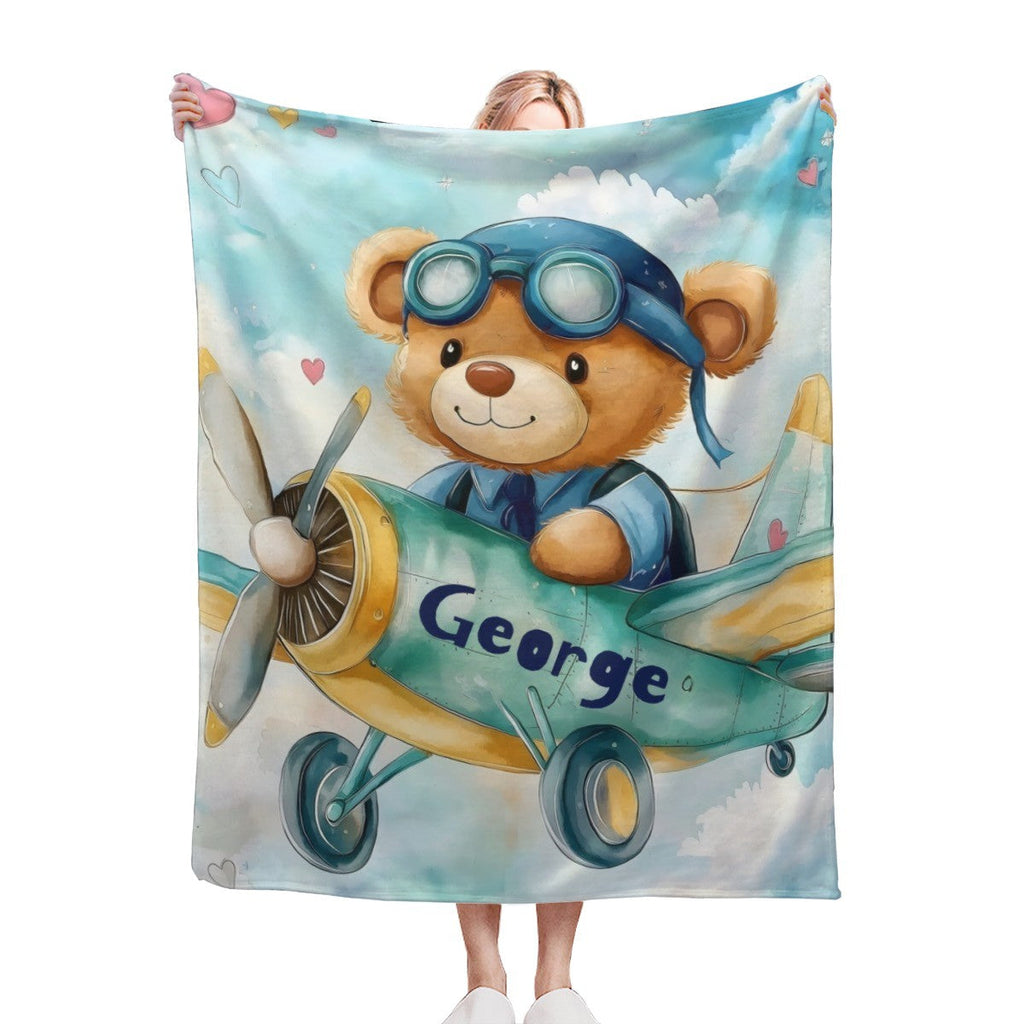 Personalised Teddy Bear Pilot Blanket | Custom Name Gift
