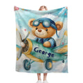 Personalised Teddy Bear Pilot Blanket | Custom Name Gift