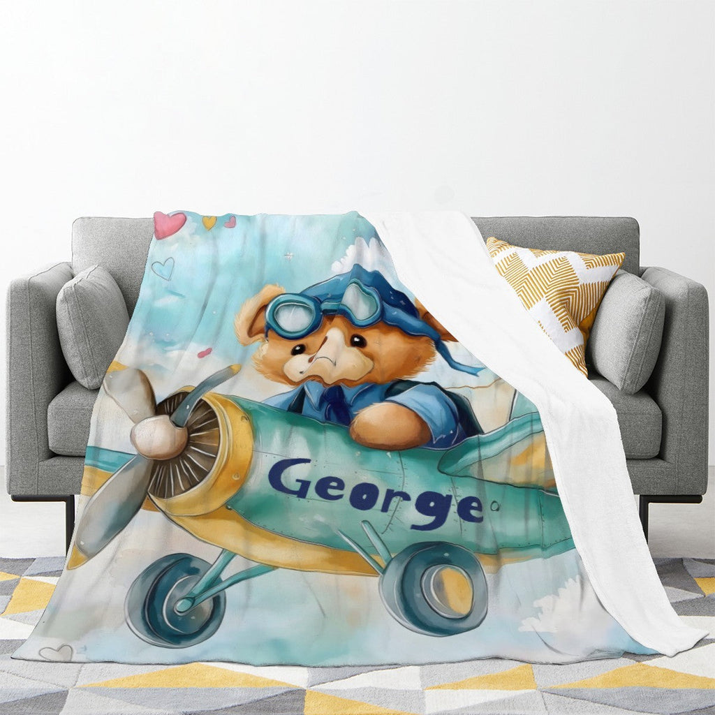 Personalised Teddy Bear Pilot Blanket | Custom Name Gift