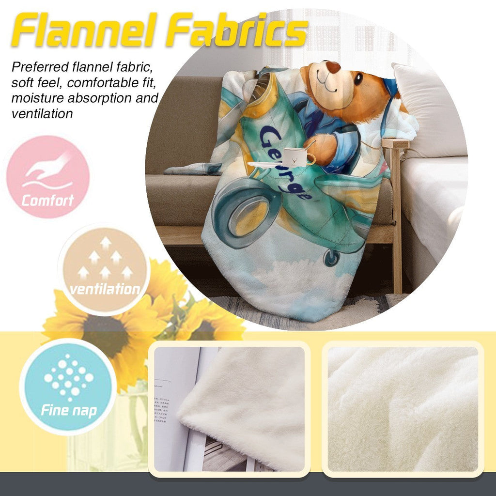 Personalised Teddy Bear Pilot Blanket | Custom Name Gift