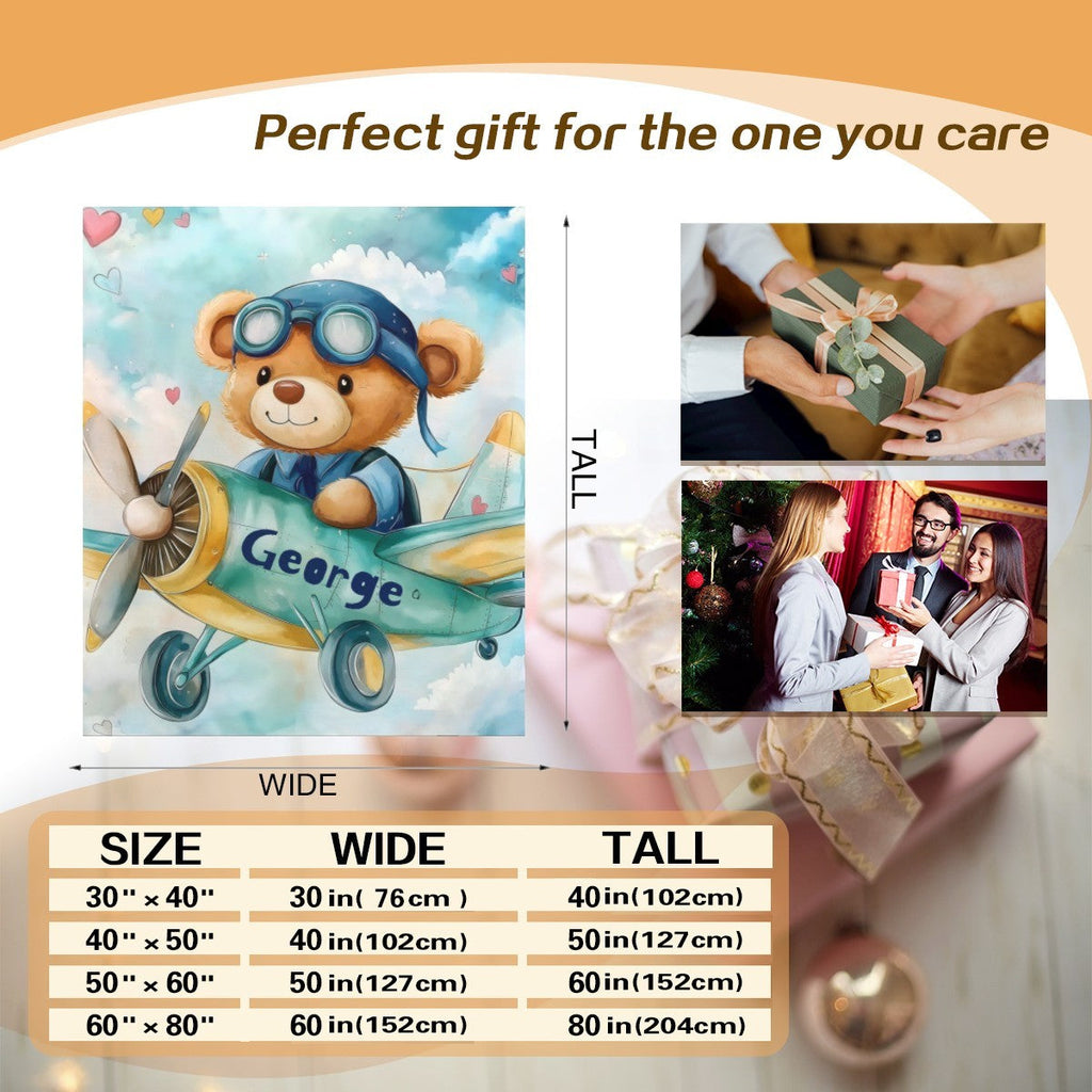 Personalised Teddy Bear Pilot Blanket | Custom Name Gift
