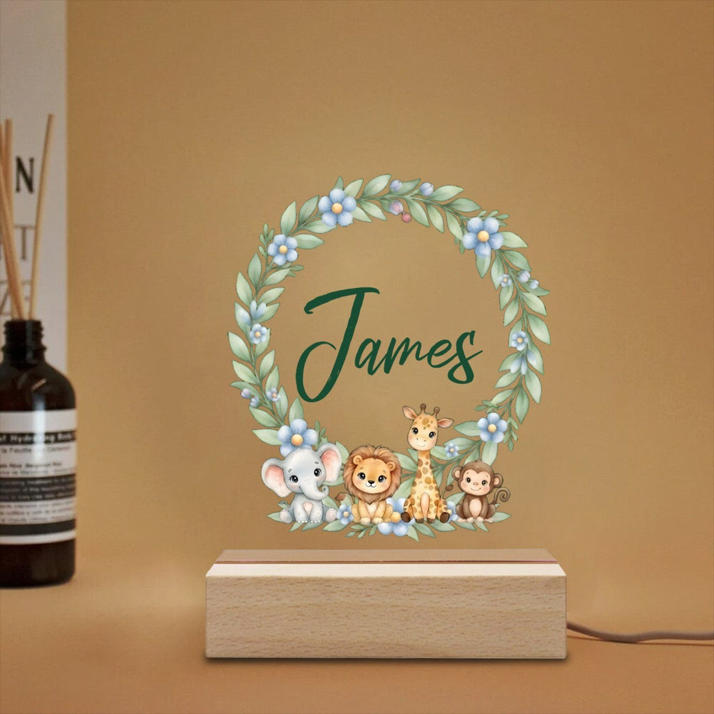 Personalized Baby Safari Night Light - Wooden Base