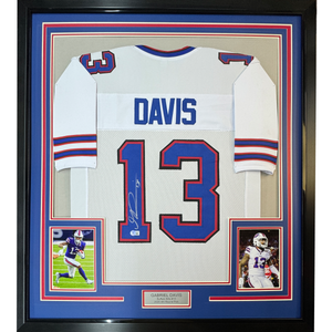 Framed Autographed/Signed Gabriel Gabe Davis 35x39 Buffalo White Football Jersey Beckett BAS COA