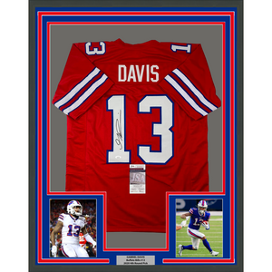 Framed Autographed/Signed Gabriel Gabe 35x39 Davis Buffalo Red Football Jersey Beckett BAS COA