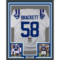 Framed Autographed/Signed Gary Brackett 35x39 Indianapolis White Football Jersey JSA COA