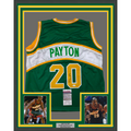 Framed Autographed/Signed Gary Payton 35x39 Seattle Green Basketball Jersey JSA COA
