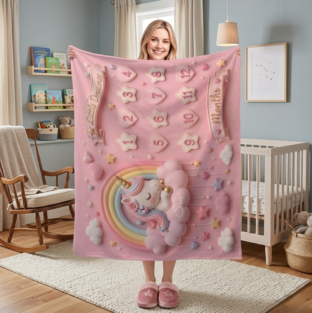 Pink Unicorn Baby Milestone Blanket | Monthly Photo Prop for Newborns & Babies