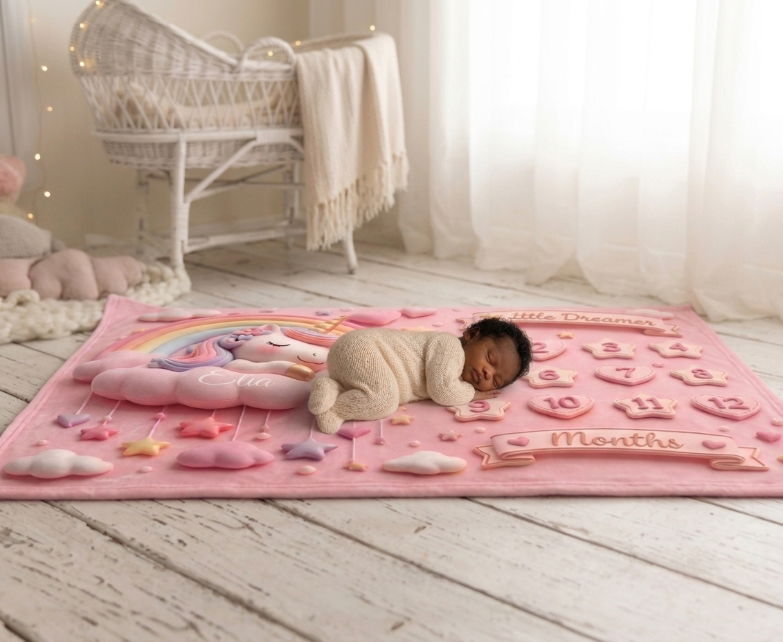 Pink Unicorn Baby Milestone Blanket | Monthly Photo Prop for Newborns & Babies