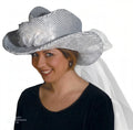 Silver Sequin Cowgirl Bride Hat with Veil Adult Bachelorette Party Accessory