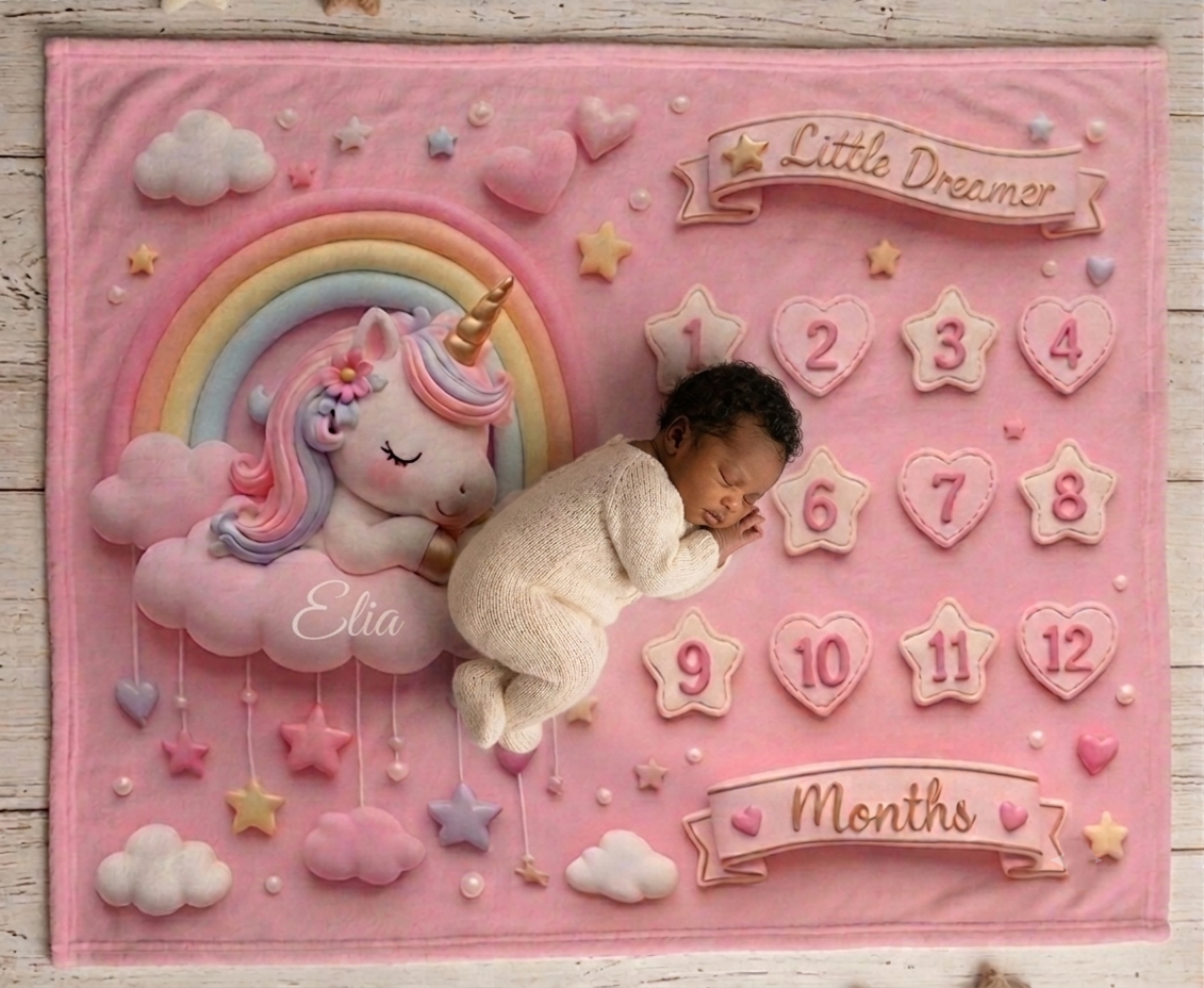 Pink Unicorn Baby Milestone Blanket | Monthly Photo Prop for Newborns & Babies