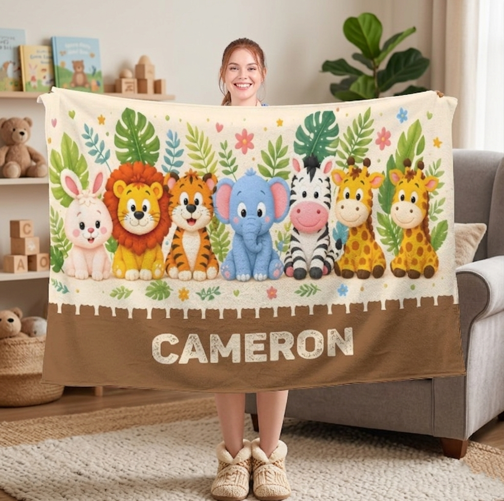 Personalized Safari Name Blanket | Custom Baby & Kids Gift