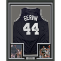 Framed Autographed/Signed George Gervin 35x39 San Antonio Black Basketball Jersey Beckett BAS COA