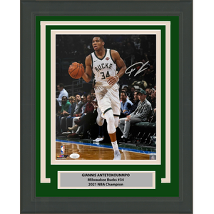 Framed Autographed/Signed Giannis Antetokounmpo Milwaukee Bucks 11x14 Basketball Photo JSA COA #2