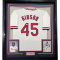 Framed Autographed/Signed Bob Gibson 35x39 St. Louis White Baseball Jersey JSA COA