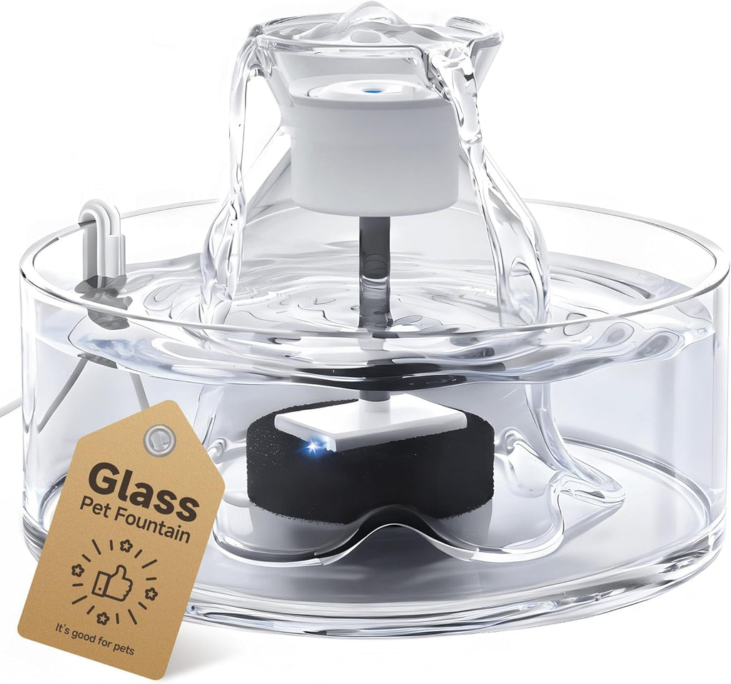 Glass Cat Water Fountain – 2.7L, Ultra Quiet, BPA-Free, Auto Pump