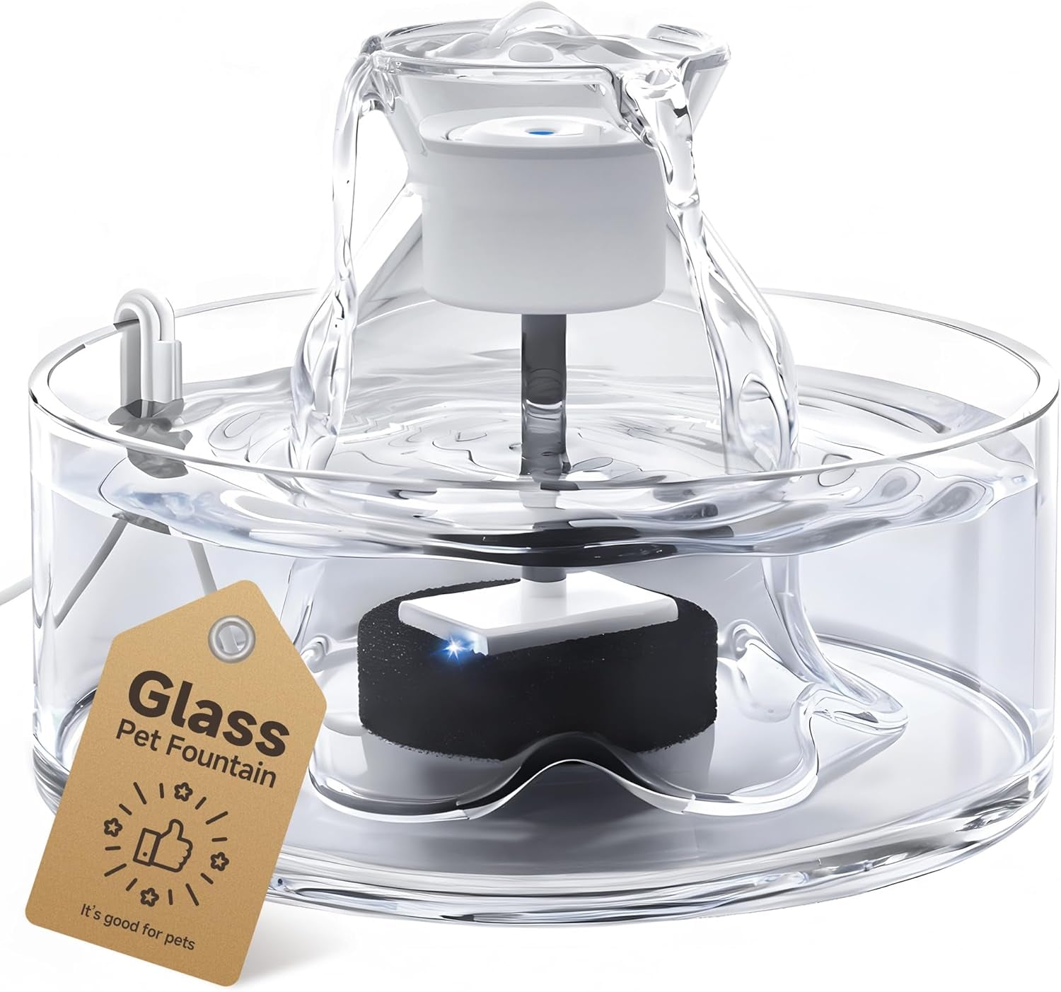 Glass Cat Water Fountain – 2.7L, Ultra Quiet, BPA-Free, Auto Pump