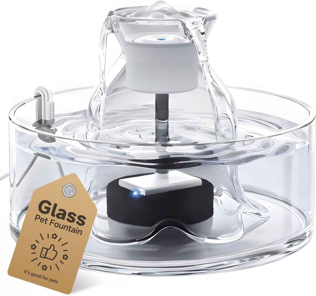 Glass Cat Water Fountain 2.7L Ultra Quiet BPA-Free