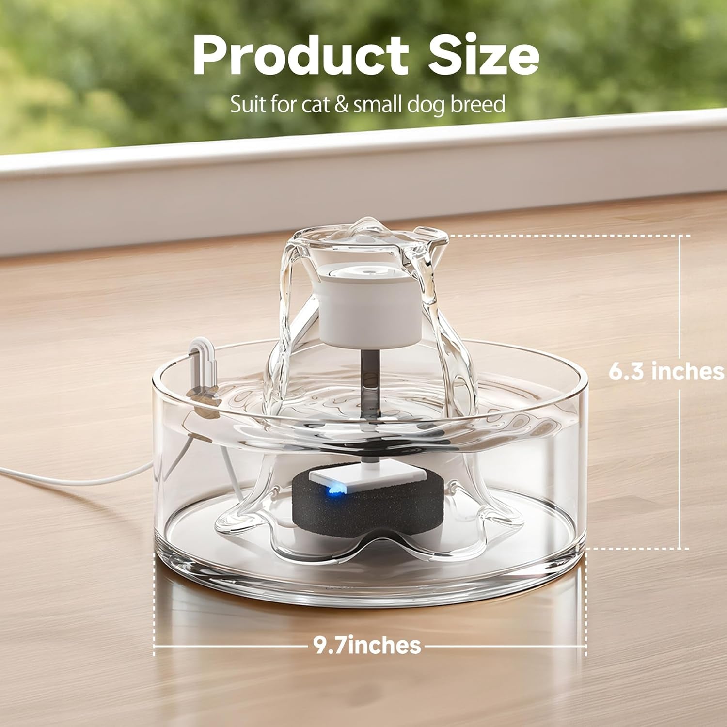Glass Cat Water Fountain – 2.7L, Ultra Quiet, BPA-Free, Auto Pump