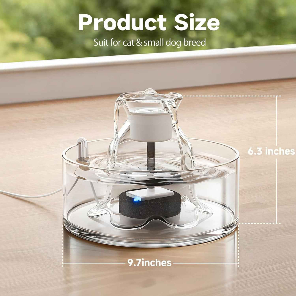 Glass Cat Water Fountain 2.7L Ultra Quiet BPA-Free