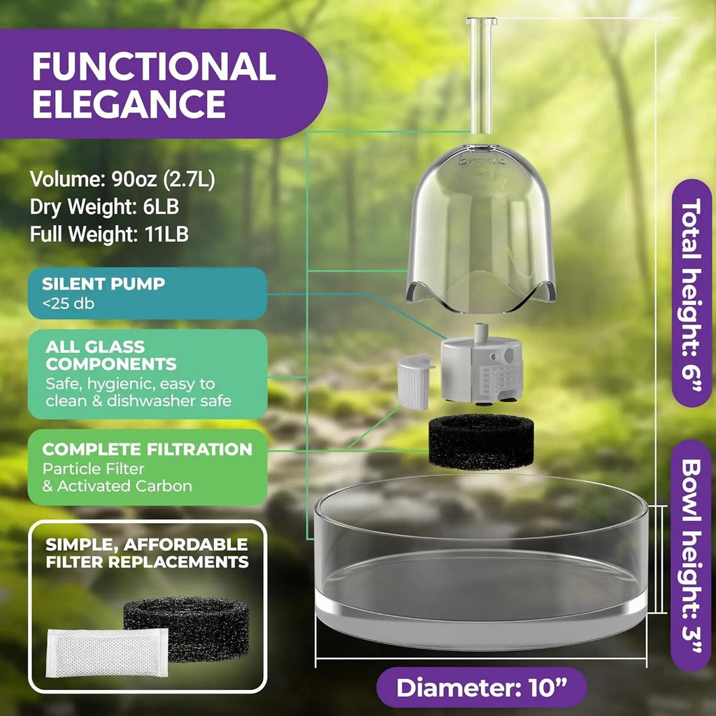Glass Pet Water Fountain for Cats & Small Dogs