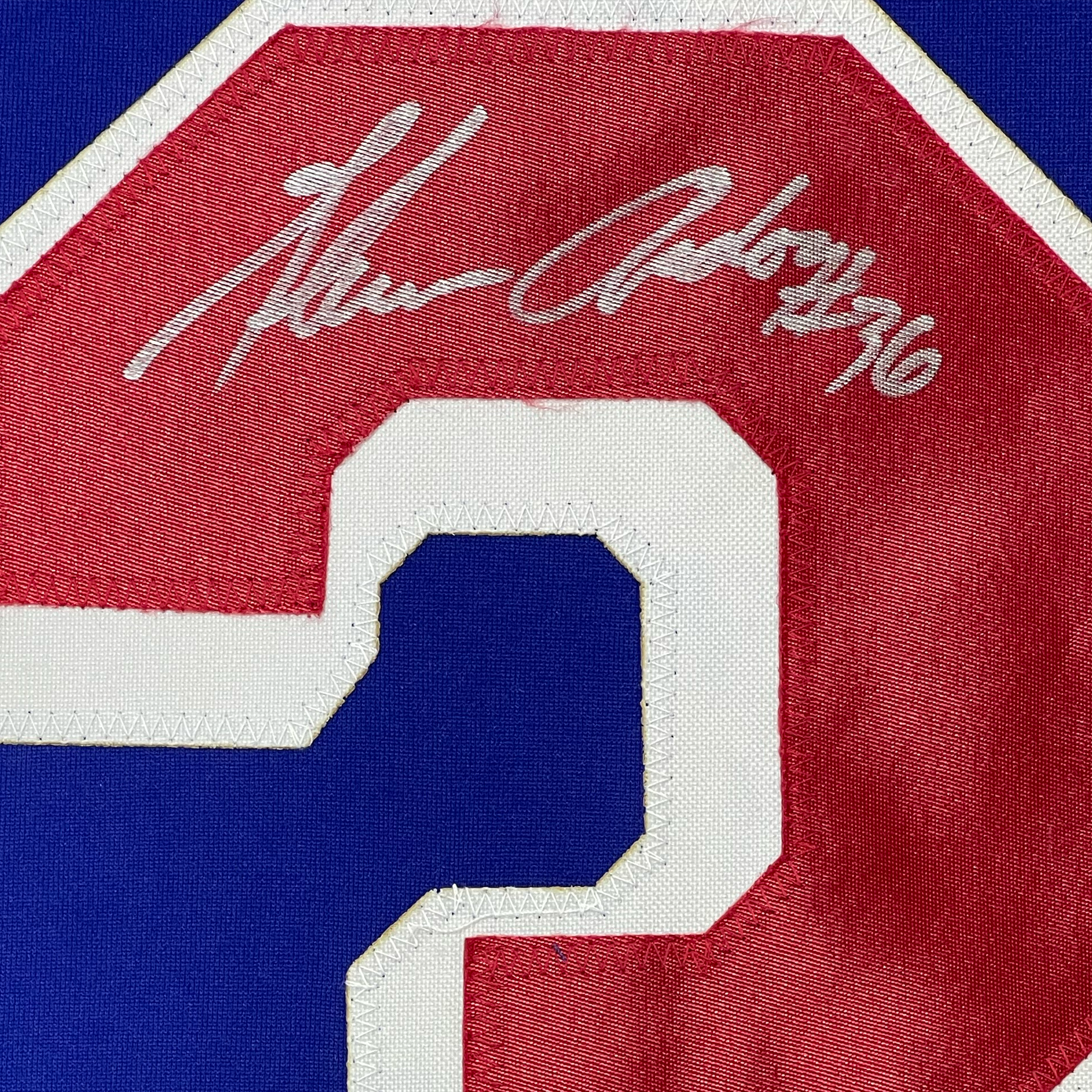 Framed Autographed/Signed Glenn Anderson 94 SC Champs 35x39 New York Blue Hockey Jersey JSA COA